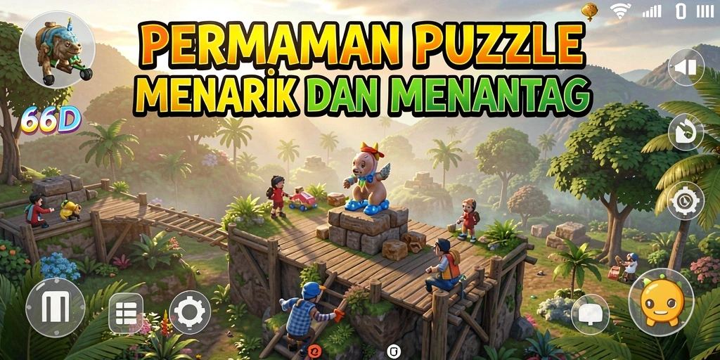 Tampilan gameplay menantang di 66D, penuh warna dan interaksi.
