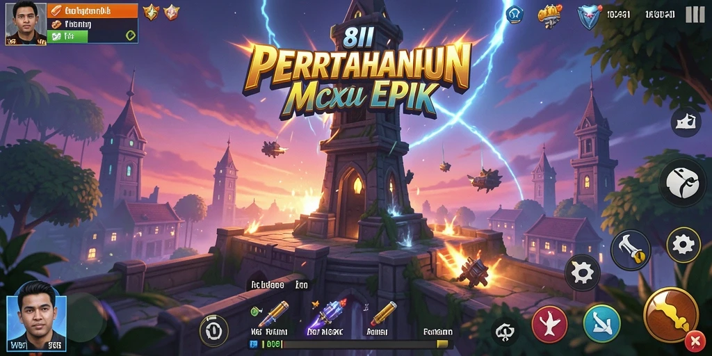 Screenshot gameplay Tower Defense 8II menunjukkan pertarungan seru melawan gelombang musuh.