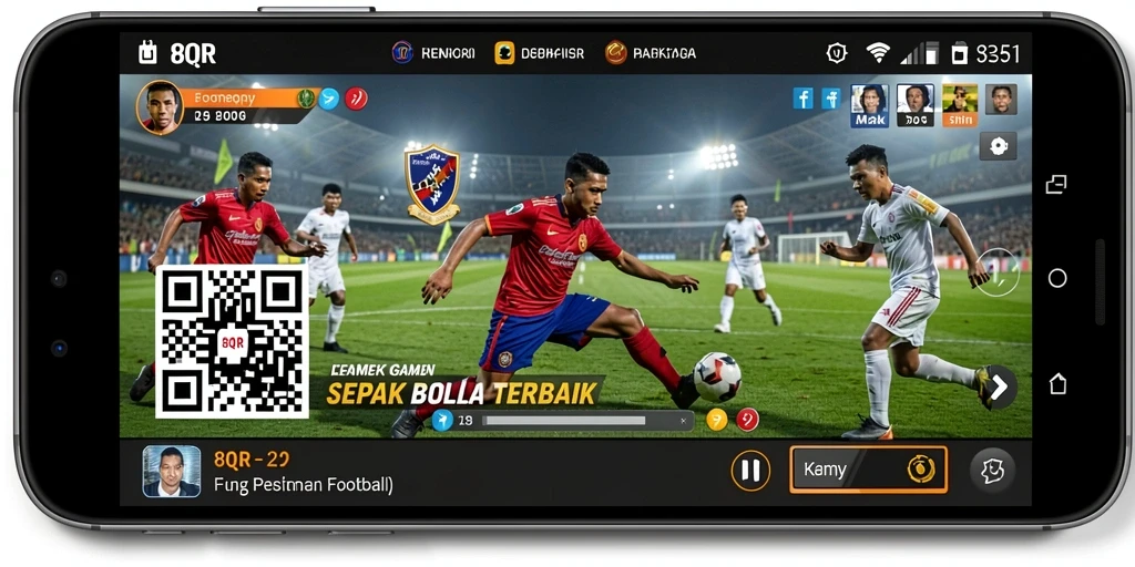 Screenshot menampilkan aksi seru dalam gameplay sepak bola.