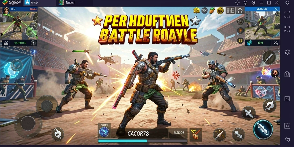 Screenshot menampilkan aksi intens di medan perang Battle Royale.