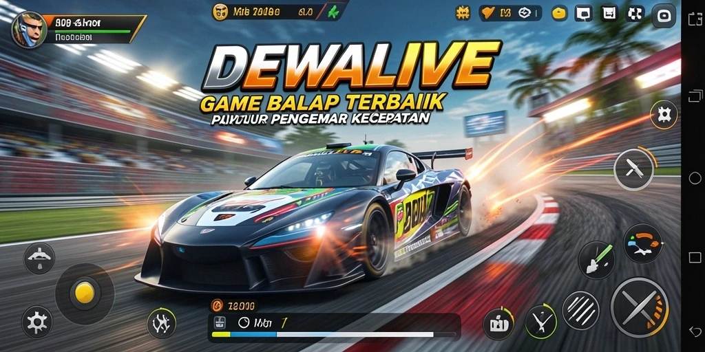 Screenshot gameplay DEWALIVE menunjukkan aksi balap yang mendebarkan.