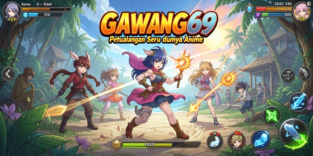 Screenshot gameplay seru dari GAWANG69 menampilkan karakter anime yang beraksi.