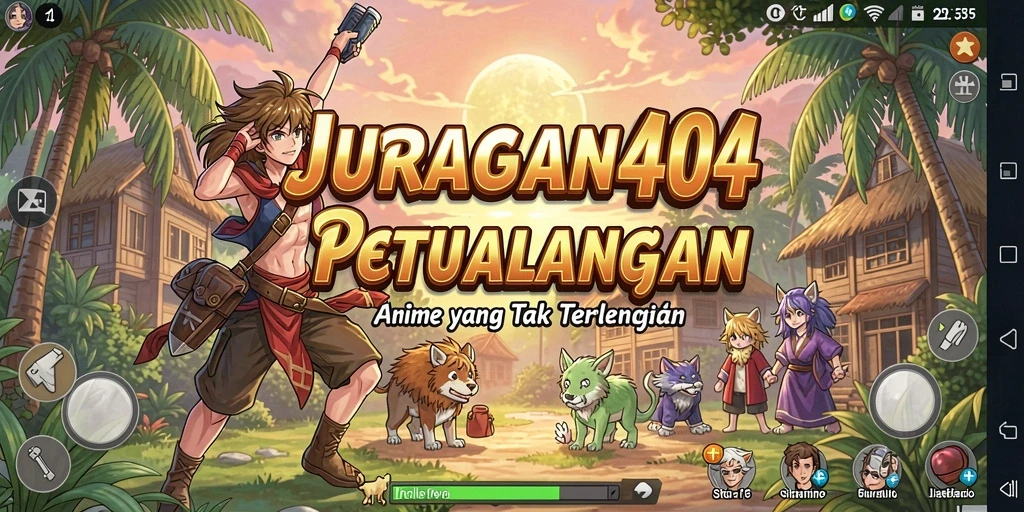 Screenshot gameplay JURAGAN404 menampilkan karakter Anime yang beraksi penuh warna.