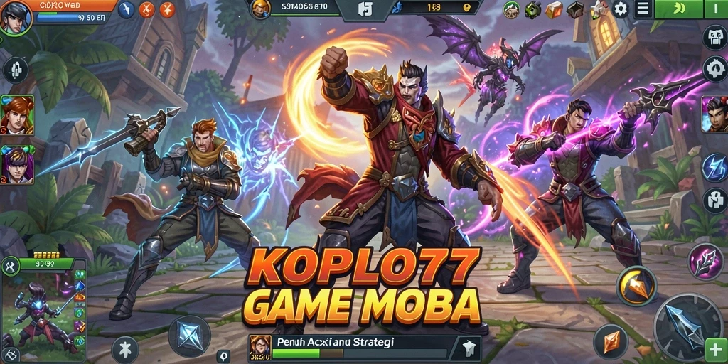 Screenshot KOPLO77 menampilkan karakter bertempur di arena yang dinamis.