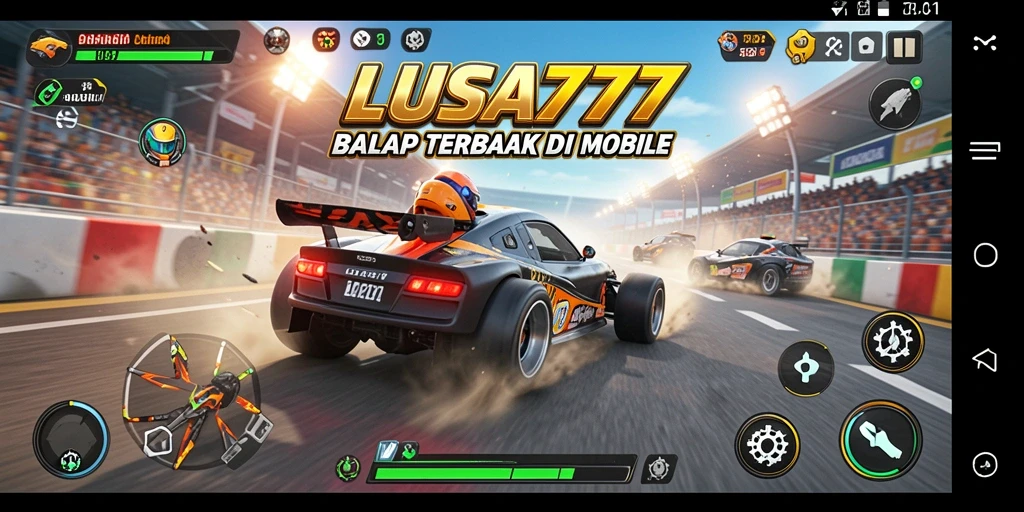 Tampilan gameplay LUSA777 dengan balapan yang mendebarkan dan mobil beragam.