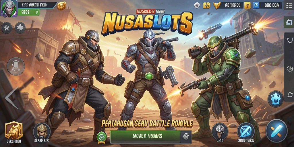 Tangkapan layar NUSASLOTS menampilkan aksi pertarungan intens Battle Royale.