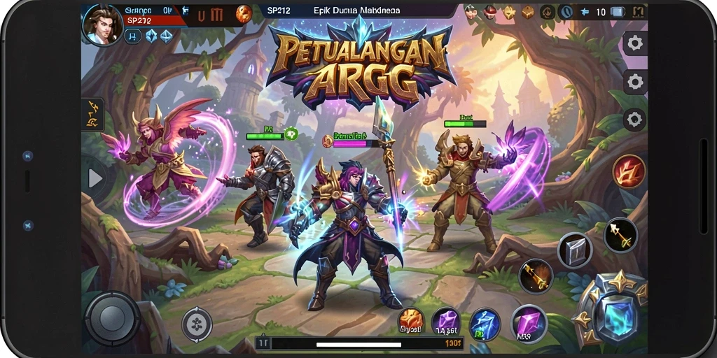 Tangkapan layar utama SP212 menunjukkan karakter beraksi dalam pertarungan seru ARPG.