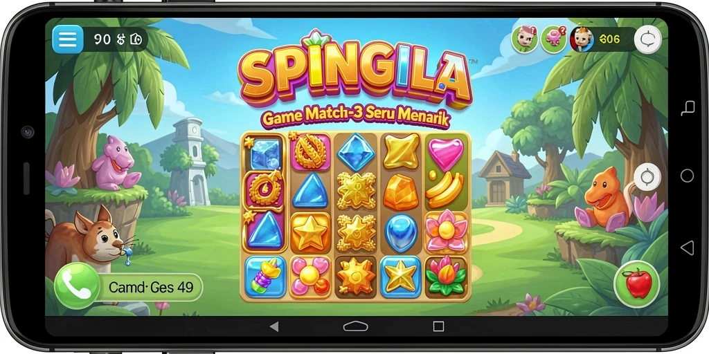Screenshot gameplay SPINGILA yang menunjukkan tantangan Match-3 yang menarik.