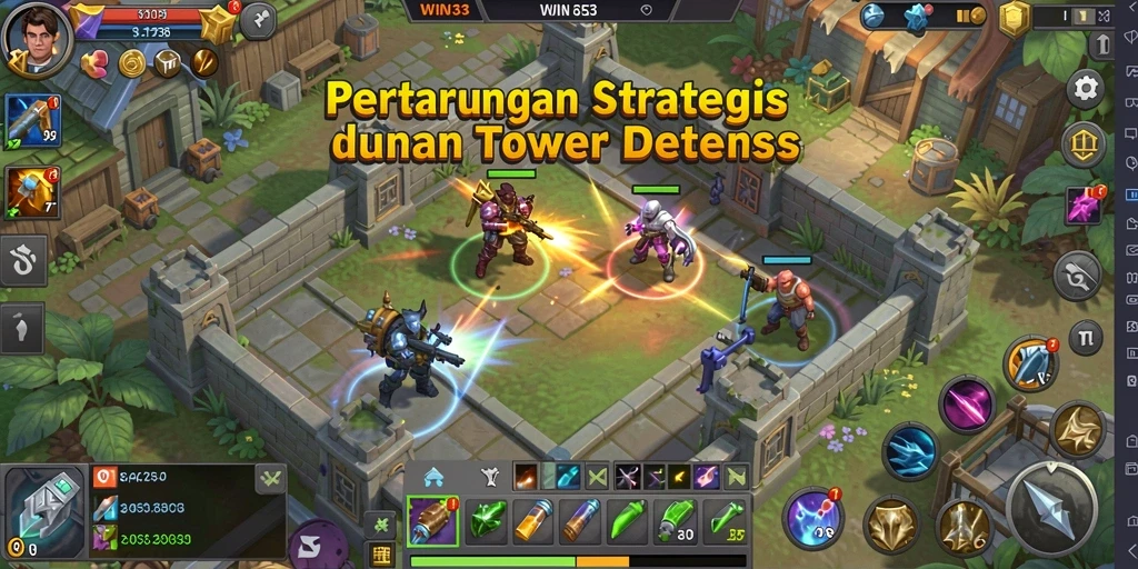 Tangkapan layar WIN33 menampilkan aksi mendebarkan dalam Tower Defense.